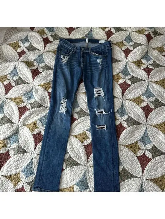 Rag & Bone Skinny Jeans Sloane Plaid Repair Denim Casual Size 30” waist - Picture 3 of 8